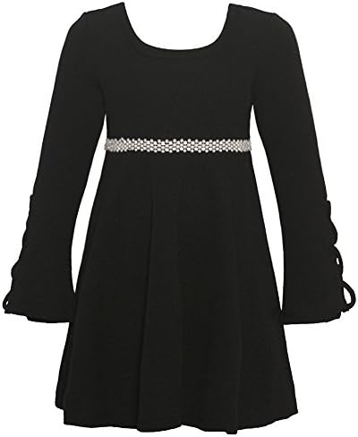 RMLA Little Girls Black Cord Laced Detail Long Sleeved Trendy Christmas Dress 5