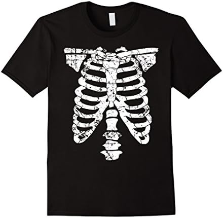 Men's Skeleton Shirt, Distressed Halloween Costume Gift Medium Black