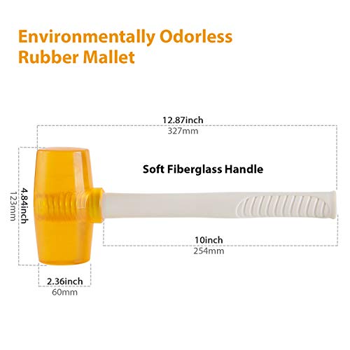 SOLUDE 19 Ounce Rubber Mallet,Lightweight Double-Face Hammer with Fiberglass Non Slip Handle,Perfect for Leather Crafts,Jewelry,Wood and Flooring Installation