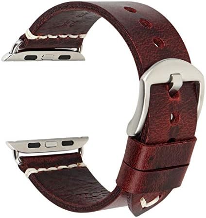 Compatible with Apple Watch Band 44mm 42mm 40mm 38mm, DITOU Genuine Vintage Oil Wax Leather Strap Compatible with Apple Watch Series 5 4 3 2 1