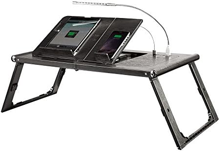 Portable Plastic Folding Laptop/Tablet Table Stand with 10,000mAh Built-in Power Bank and LED Light For Home,Office and Travel