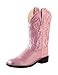 OLD WEST Girl's Square Toe Synthetic Leather Stitched Western Boots, Shiny Pink Foot/Pink Shaft, 10 D