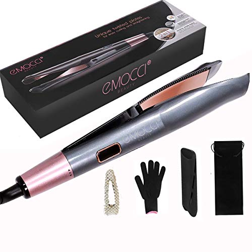 Hair Straightener Curling Iron 2 In 1 Professional Flat Ceramic Straightening Curler Wand with LED Display 1 Inch Twist Plate Tourmaline Dual Voltage Travel Hair Styling Tools(Grey)