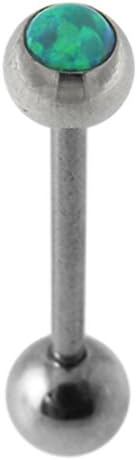 MONSTER PIERCINGOpal Stone Ball Top 14 Gauge 316L Surgical Steel Straight Barbell Tongue Bar Piercing
