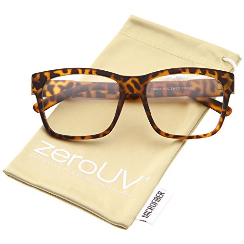 zeroUV - Casual Bold Square Clear Lens Horn Rimmed Eyeglasses 53mm (Matte Tortoise / Clear)