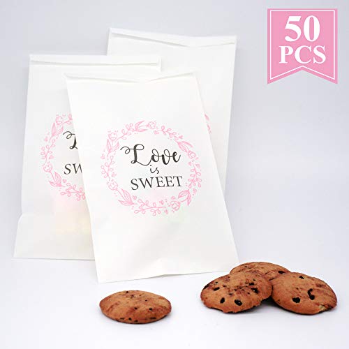 Wedding Favors Kraft Paper Bags - 50Pcs 4.5 x 7.75 inches White Wedding Gift Bags for Guests Candy Treat Bags for Treat Snacks Candy Buffets