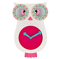 SkyNature Decor Wall Clocks, Cute Owl Decorative Clock for Girls, Indoor Silent Non-Ticking Battery Operated Clock for Bedroom, Playroom, Kindergarden, Nursery - 12 x 8 Inch, Pink