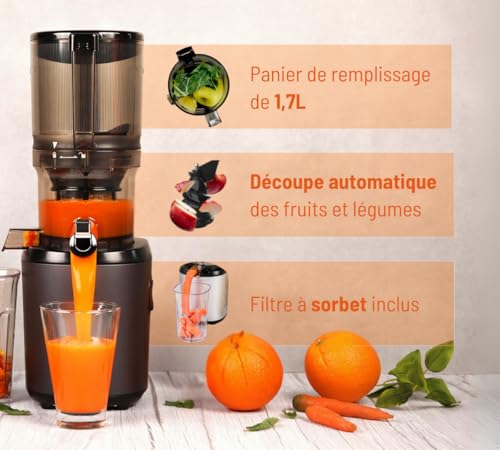 Kuvings | AUTO6 Hands Free Juice Extractor | Automatic Cutting of Whole Fruit and Vegetables | 1.7L Basket | Easy Cleaning | Anthracite