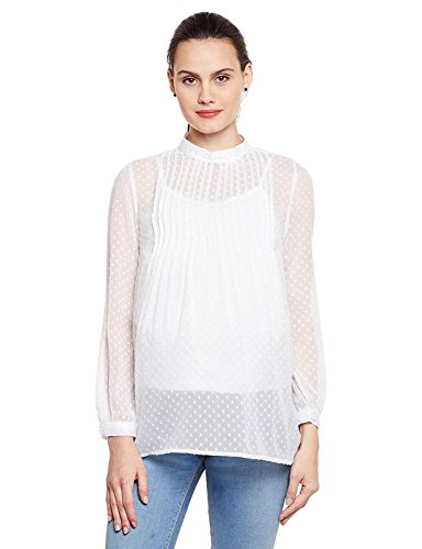 Women's Polyester Full Sleeves Maternity Top (White)