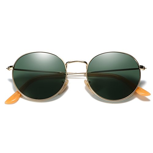 Dollger Lennon Style Vintage Circle Hippie Sunglasses with Polarized Lens (Crystal Green Lens+Gold Frame, Premium Polarized Lens)