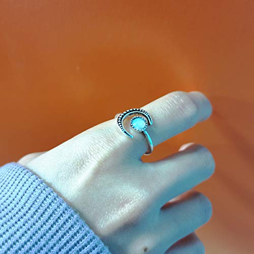 Ymibull Fashion Moonstone Rings, Women Adjustable Ring Jewelry Gift for Friend Family (Silver)