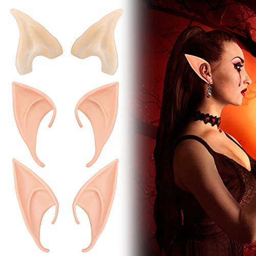 Elf Ears Christmas Latex Props - Sovinia Anime Fairy Elf Earrings Accessories Vampire Cosplay Party Decoration Masquerade Gift Light Color (3 pairs)