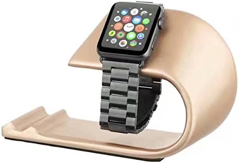 Apple Watch &amp; iPhone Stand, The Charging Base with Aluminum Plantform Support for Apple Watch Series 1/2 and SmartPhones (2-in-1 Gold)