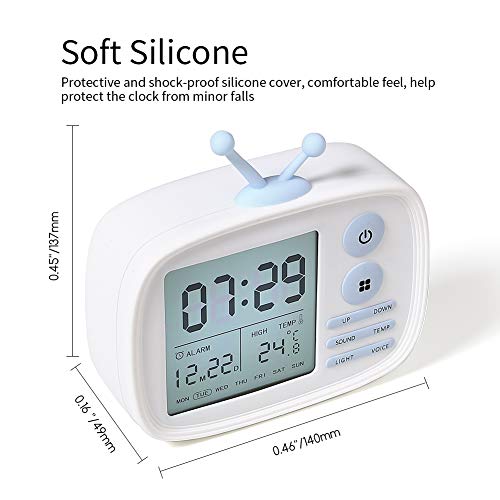 Alarm Clock for Kids, One Fire LED Digital Alarm Clock with Snooze Function Wake Up Light with 5 Loud Sounds, Easy to Operate Time Memory Temperature Display and USB Charging Port Girls Gifts (White)