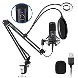 USB Podcast Microphone Kit, NASUM 192KHZ/24BIT Plug & Play Condenser Microphone with Sound Card, Volume Knob and LED Ring Light for Gaming, Recording, Voiceover, and YouTube