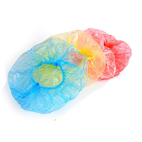 YJYdada Disposable Shower Caps, 100Pcs Plastic Hair Processing Caps, Large Elastic Bath Caps for SPA,Dye,Hair Salon,Home Use Hotel Travel Shoes Covers (White) - Thumbnail 3