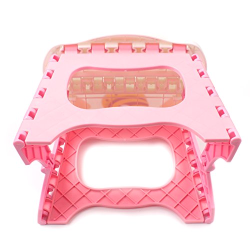 Non Slip Folding Step Stool for Kids and Adults with Handle, Holds up to 250 LBS (Pink)