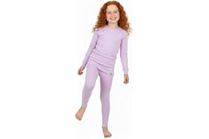 Kid's Base Layer Set 100% Soft Merino Australian Warm Wool of TM Wooly for Girl, Lilac, Sizes 2-10y.o.