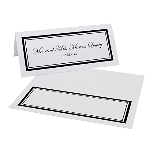 Documents and Designs Double Line Border Easy Print Place Cards, Pearl White, Black, Set of 75 (13 Sheets)