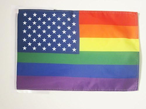 AZ FLAG, Rainbow USA Flag, 18'' x 12'', 100% Polyester US, American Gay Pride Small Banner with Two Cords, Fade Resistant