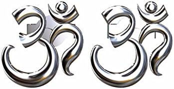 Solid 14K White Gold OM AUM Earrings