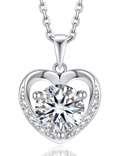 MomentWish Women's Heart Necklace, 0.5/1/2 Carat Moissanite Diamond Pendant Rose Gold 925 Sterling Silver Hypoallergenic Jewelry Gift for Wife Mom Girlfriend