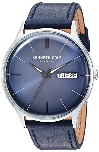 Kenneth Cole New York Male Stainless Steel Quartz Watch with Leather Strap, Blue, 22 (Model: KC50589016