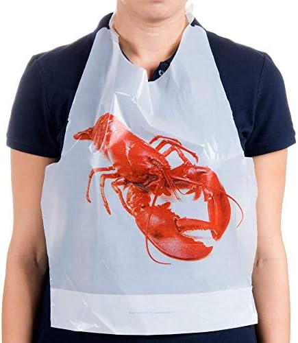 50 pcs Disposable Lobster Crabs Bibs with Tie Royal Poly Plastic Adult Size 21" x 15 1/2"