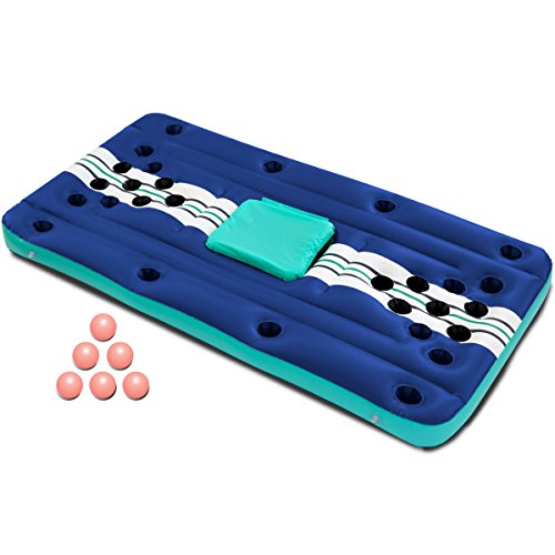 Wanderlust Inflatable 7 Piece Pool  Pong Set Raft Float with Drinks Cooler for Summer Parties, Outdoor Play, Beach, Camping, Road Trips, Vacation, and More