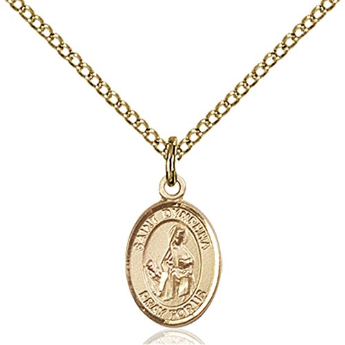 Gold Filled St. Dymphna Pendant 1/2 x 1/4 inches with Gold Filled Lite Curb Chain
