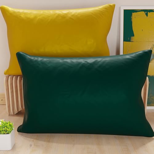 PETTI Artigiani Italiani - Pair of Microfiber Pillowcases 80x40 cm, Bedroom Furniture Cushions, Sofa, Set of 2 Cushion Covers, Double Face Pillowcase Emerald Green Yellow Ochre