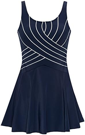 Saejous Women’s A Line Plus Size Linear Design One Piece Skirt Swimwear Swimsuit Bathing Suits