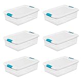 Sterilite 14968006 32 Quart White/Clear Plastic Storage Box With Blue Aquarium Latches