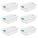Sterilite 14968006 32 Quart White/Clear Plastic Storage Box With Blue Aquarium Latches