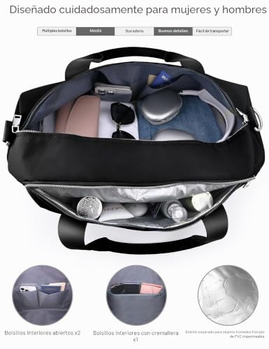 Sports Bag Men and Women for Adults, with Shoe Rack and Wet Pocket – Waterproof Duffle Bag for Fitness, Swimming and Travel (Black, 49 x 20 x 25 cm/25L)