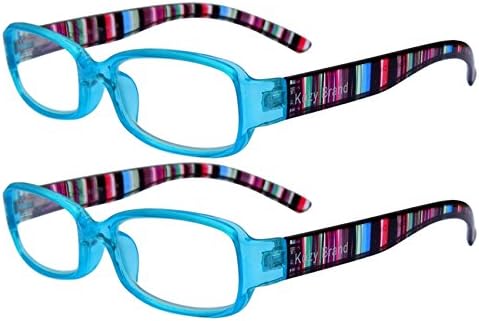 Reading Glasses for Women Stylish Colorful Readers with Matching Case and Cloth (Ice Blue 2p, 1.5)
