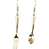 Funny Spoon Fork Egg Hotdog Asymmetry Dangle Earrings Polishing Gold Plated Cute Drop Earrings for Women-Spoon Fork
