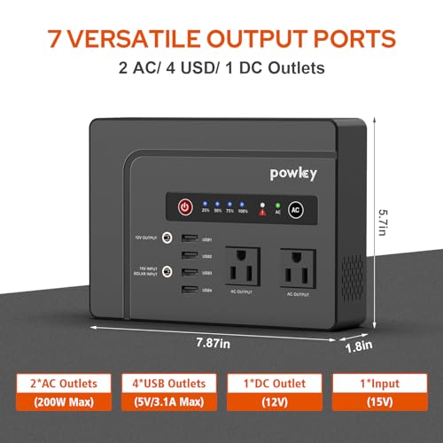 Powkey Solar Generator with Panel,200W Portable Power Station with Solar Panel 40W, 110V Pure Sine Wave DC/USB/AC Outlet Electric Generator Battery Backup for Outdoor Camping Emergency Home
