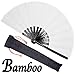 OMyTea Bamboo Large Rave Folding Hand Fan for Men/Women - Chinese Japanese Kung Fu Tai Chi Handheld Fan with Fabric Case - for Performance, Decorations, Dancing, Festival, Gift (Black & White)