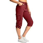 Pudolla Women's Cargo Capri Pants Lightweight Quick Dry Hiking Pants Summer Travel Casual Capris with 5 Pockets