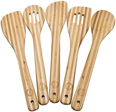 Top Notch KitchenwarePremium Bamboo Kitchen Utensils Set | 5-Piece Wood Cooking Utensils | Kitchenware Set with Serving Utensils | Ideal for Baking and Cooking | Eco-Friendly Bamboo Utensils