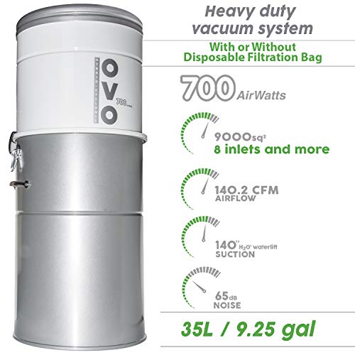 OVO Heavy Duty Powerful Central Vacuum System, Hybrid Filtration (with
