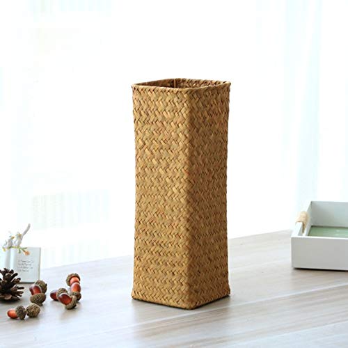 Photo 1 of Natural Seaweed Weave Basket Pastoral Rattan Vase Bamboo Weaving Room Flower Arranger Gypsophila Dried Flower Vase Decoration (A)