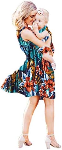 Mommy and Me Dresses Floral Print Spaghetti Straps Maxi Dress Family Matching Sleeveless High Waist Long Dress Sundress