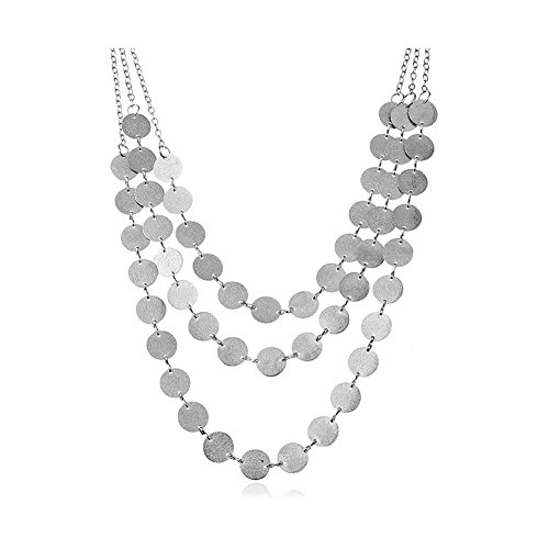 Spiritlele 3 Layers Sequins Disc Choker Coins Chunky Statement Necklace For Women Silver