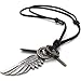 KONOV Mens Vintage Angel Wing Cross Pendant Brown Leather Cord Necklace Chain, Silver