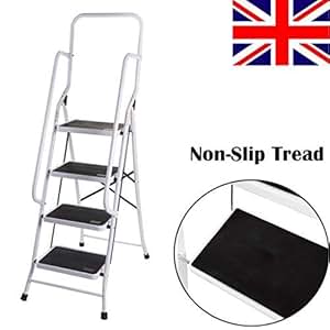 Escalera plegable de 4 peldaños con pasamanos lateral, escalera de