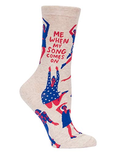 Blue Q Women's Crew Sock Me When My Song Comes On, Beige, Women's Shoe Size 5-10