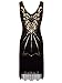 FAIRY COUPLE Women's 1920s Flapper Dress Gatsby Dress V Neck Beaded Fringed Dress Club Dress D20S020(XL,Black Gold)