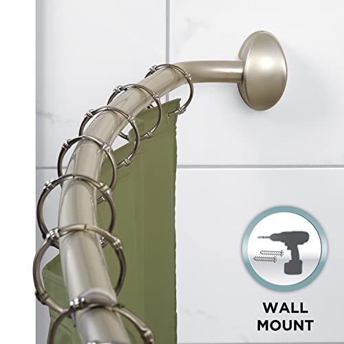 Zenna Home NeverRust Aluminum PermanentMount Curved Shower Curtain Rod, 44 to 72 Inches, Nickel